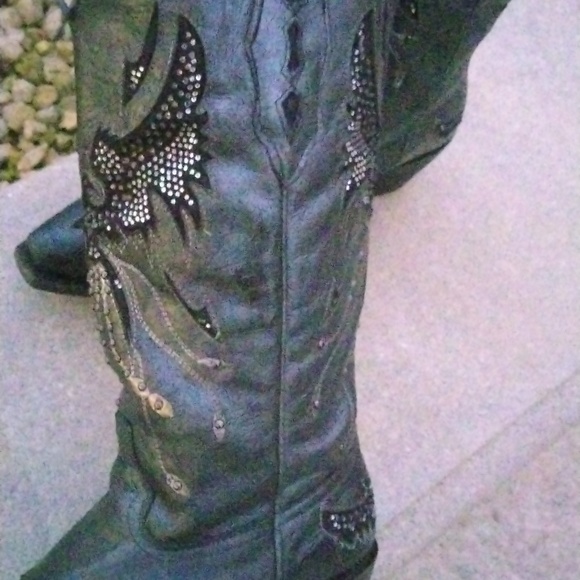 Corral Eagle Rhinestone and Stud Cut-Out leather Black/ Silver Cowgirl size 9.5 - Picture 7 of 14